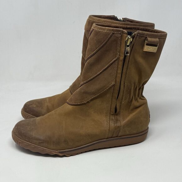 Sorel Firenzy Breve II Boots Womens 8.5 Brown Leather Waterproof Side Zip Mid - Picture 2 of 16